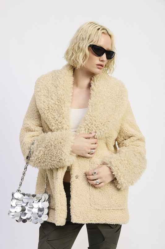 FUR TRIMMED FLEECE JACKET WITH POCKETS - Pikemla