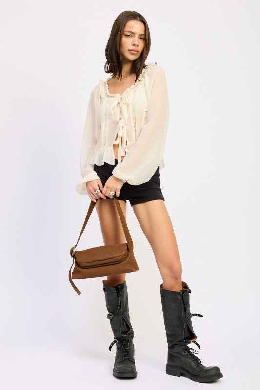 ROUND NECK LONGSLEEVE FLARED BLOUSE