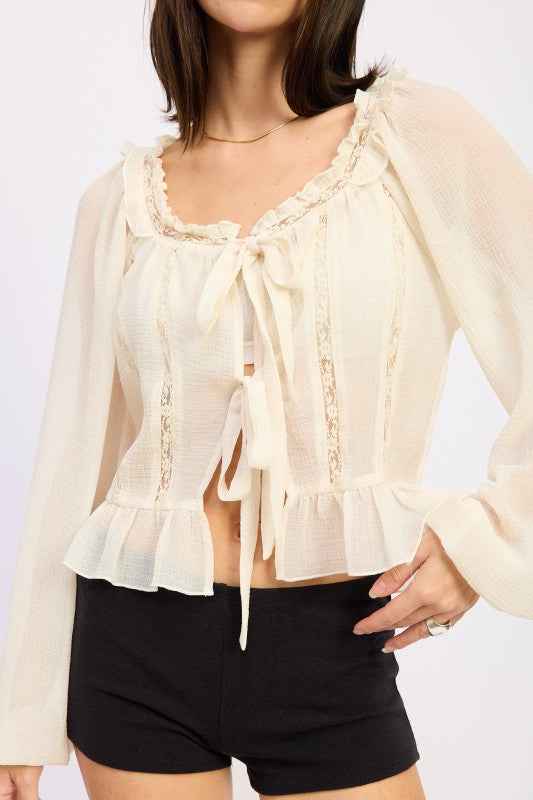 ROUND NECK LONGSLEEVE FLARED BLOUSE