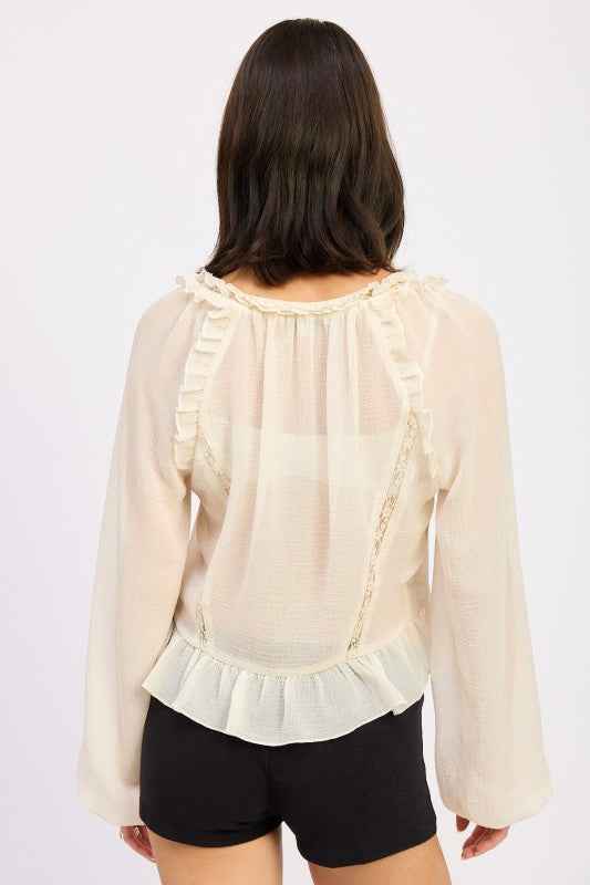 ROUND NECK LONGSLEEVE FLARED BLOUSE