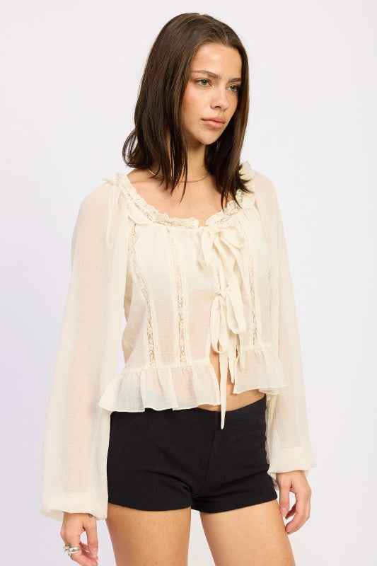 ROUND NECK LONGSLEEVE FLARED BLOUSE