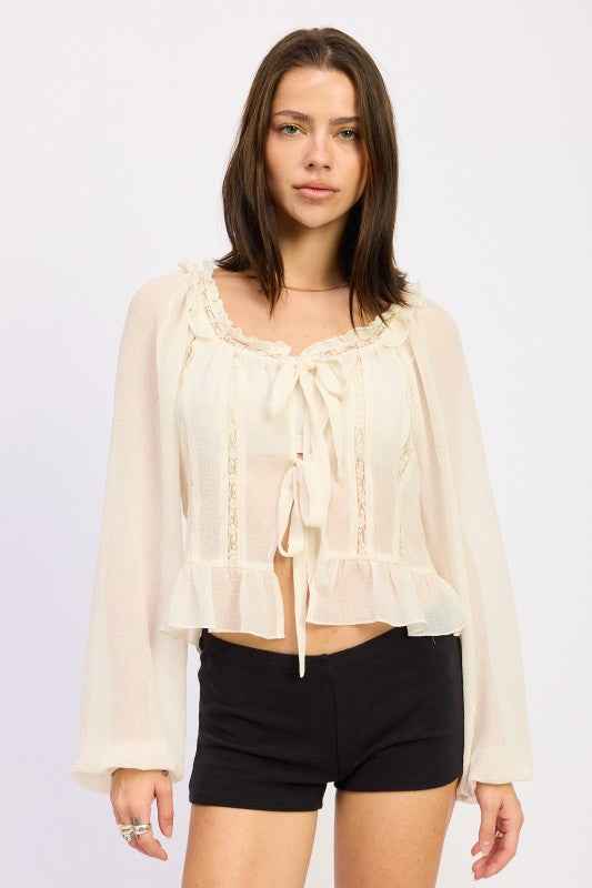 ROUND NECK LONGSLEEVE FLARED BLOUSE
