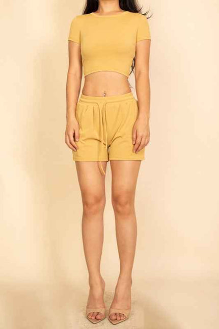 Ribbed Knit Drawstring Lounge Shorts Set
