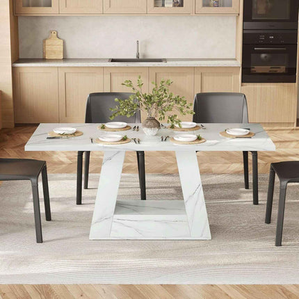 63 Inch White Faux Marble Dining Table Rectangular