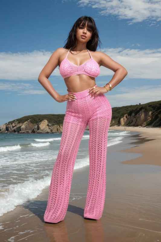 Pink Crochet Halter & Pant Set