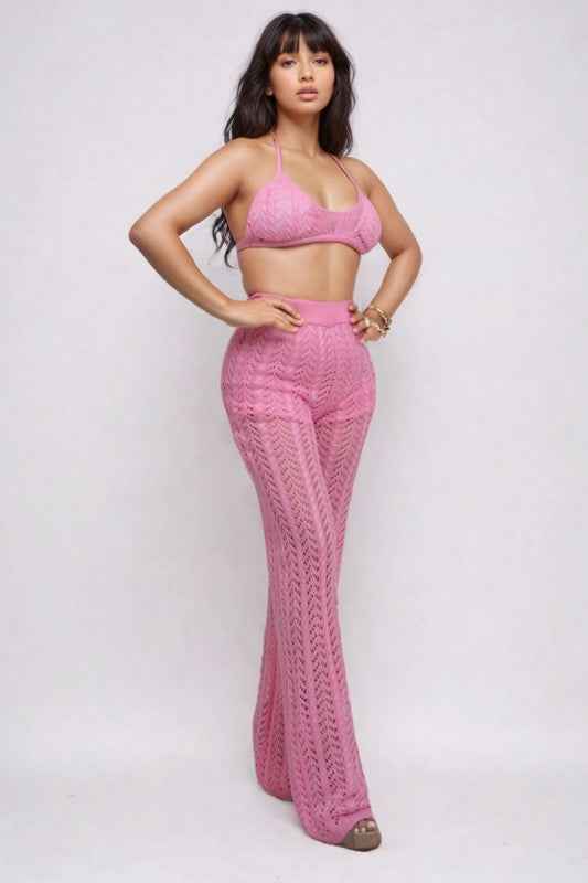 Pink Crochet Halter & Pant Set