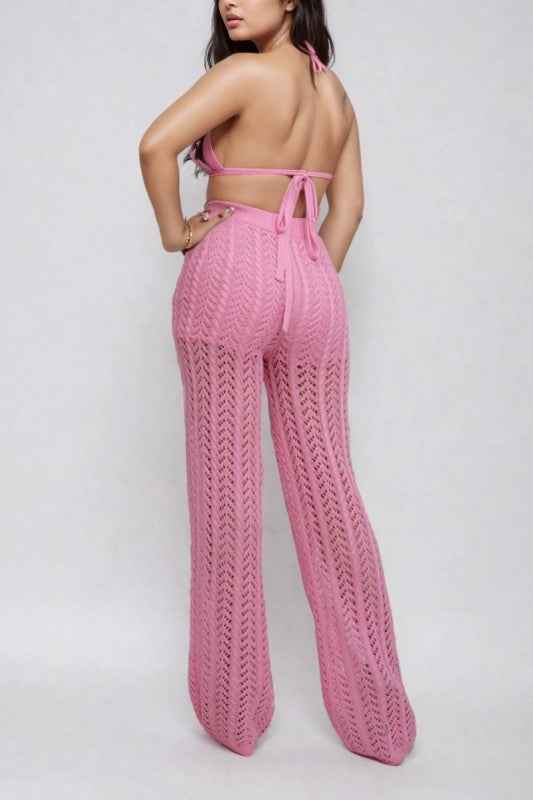 Pink Crochet Halter & Pant Set