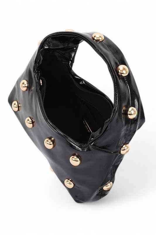 Metal Studded Top Hangle Patent Faux Leather Bag