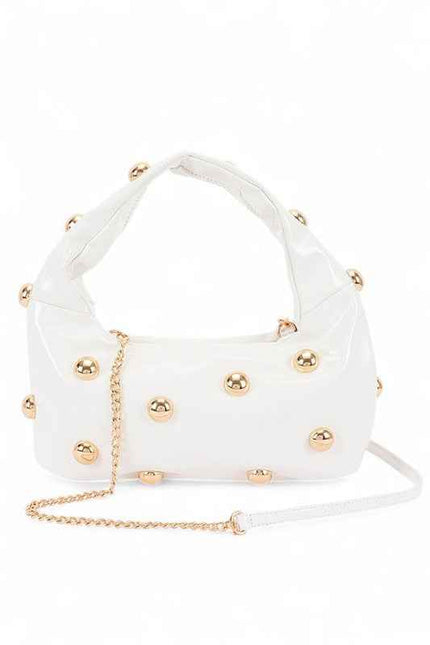 Metal Studded Top Hangle Patent Faux Leather Bag