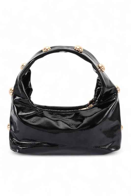 Metal Studded Top Hangle Patent Faux Leather Bag