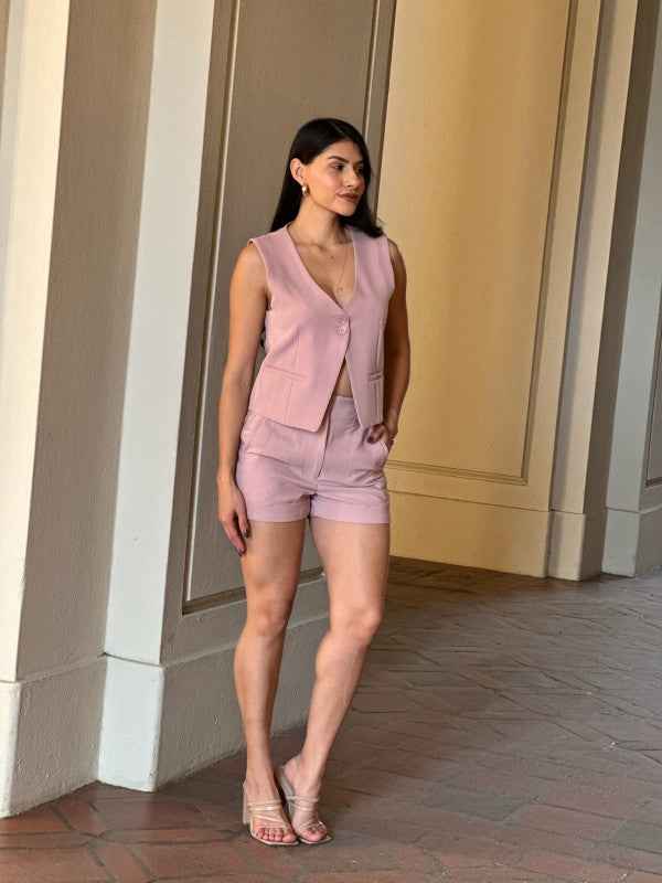 Two Button Solid Dressy Vest with Adjustable Back