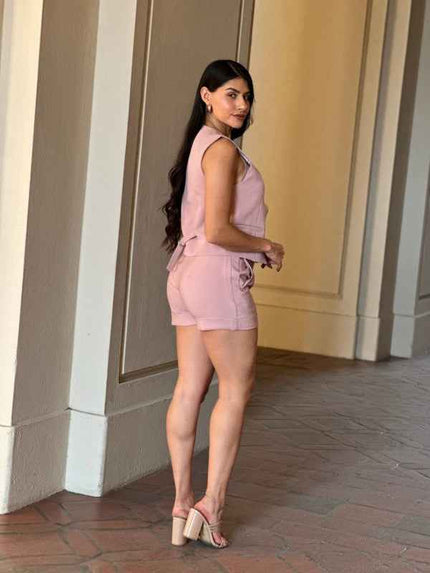 Two Button Solid Dressy Vest with Adjustable Back