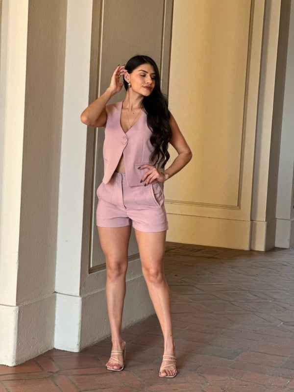 Two Button Solid Dressy Vest with Adjustable Back