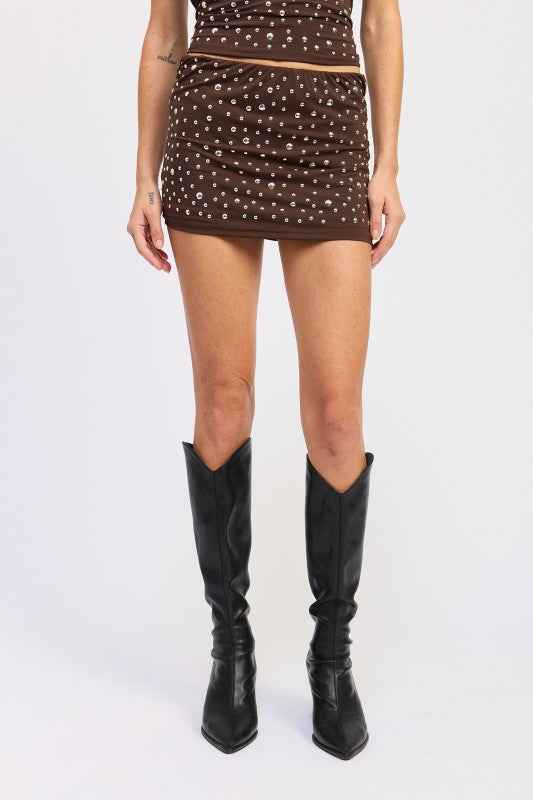 METALLIC HOTFIX KNIT LOW RISE SKORT