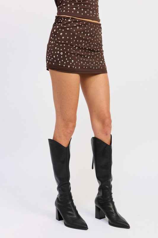 METALLIC HOTFIX KNIT LOW RISE SKORT