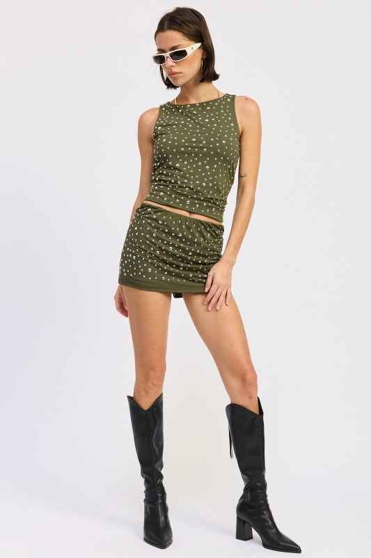 METALLIC HOTFIX KNIT LOW RISE SKORT