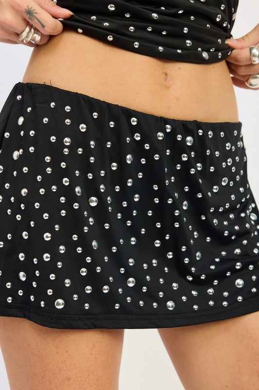 METALLIC HOTFIX KNIT LOW RISE SKORT