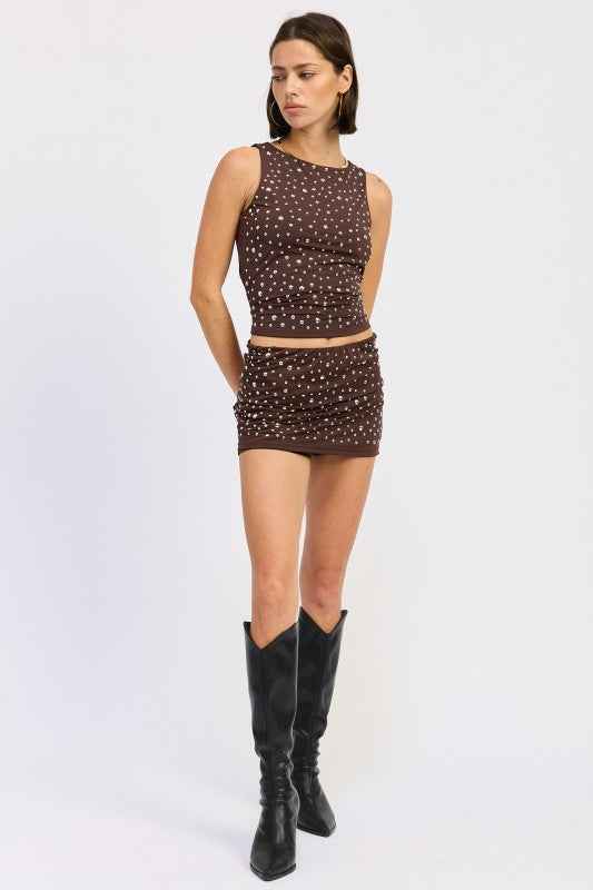 METALLIC HOTFIX KNIT LOW RISE SKORT