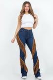Western Fringe Bootcut Denim Jeans - Pikemla