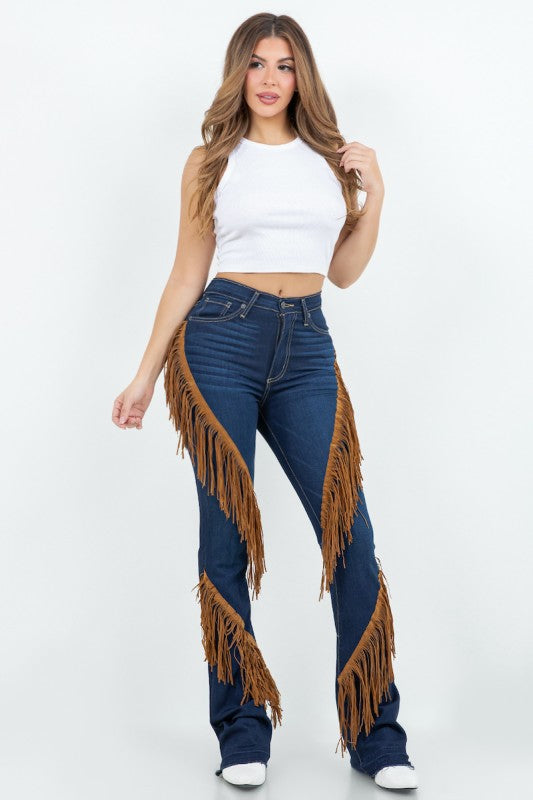 Western Fringe Bootcut Denim Jeans - Pikemla