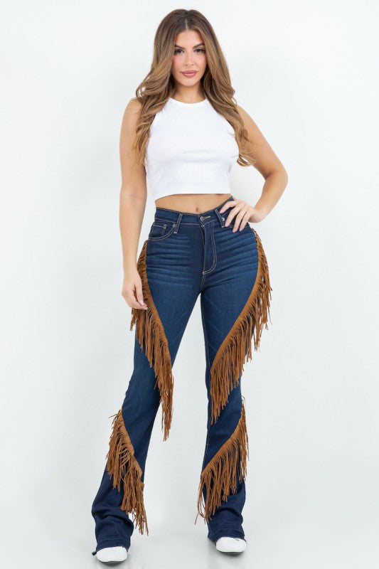 Western Fringe Bootcut Denim Jeans - Pikemla