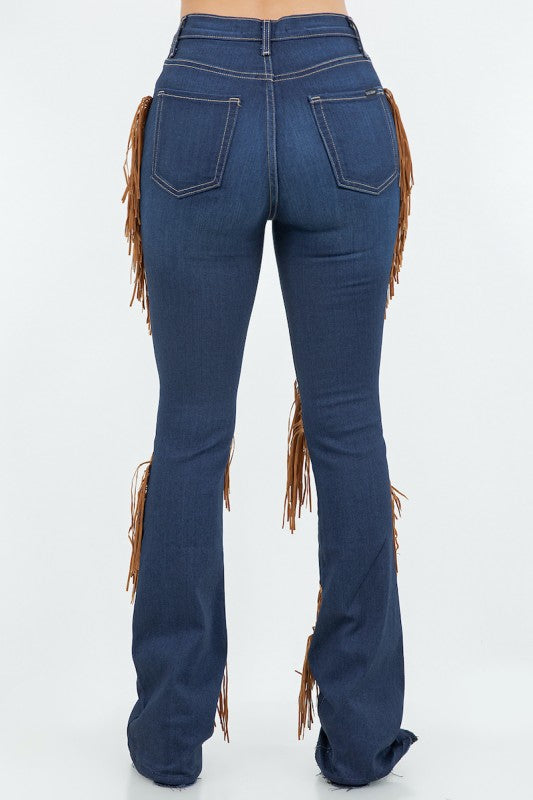 Western Fringe Bootcut Denim Jeans - Pikemla