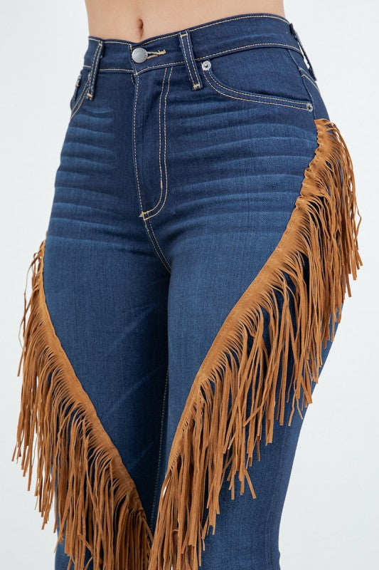 Western Fringe Bootcut Denim Jeans - Pikemla