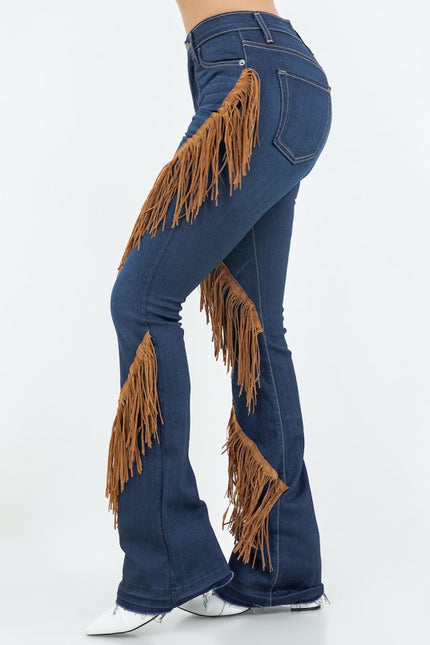 Western Fringe Bootcut Denim Jeans - Pikemla