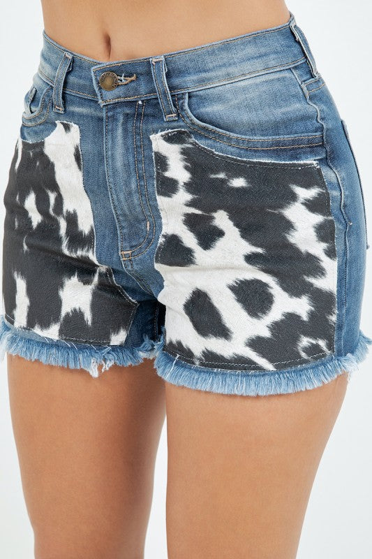 Reworked Cowhide Denim Shorts - Pikemla