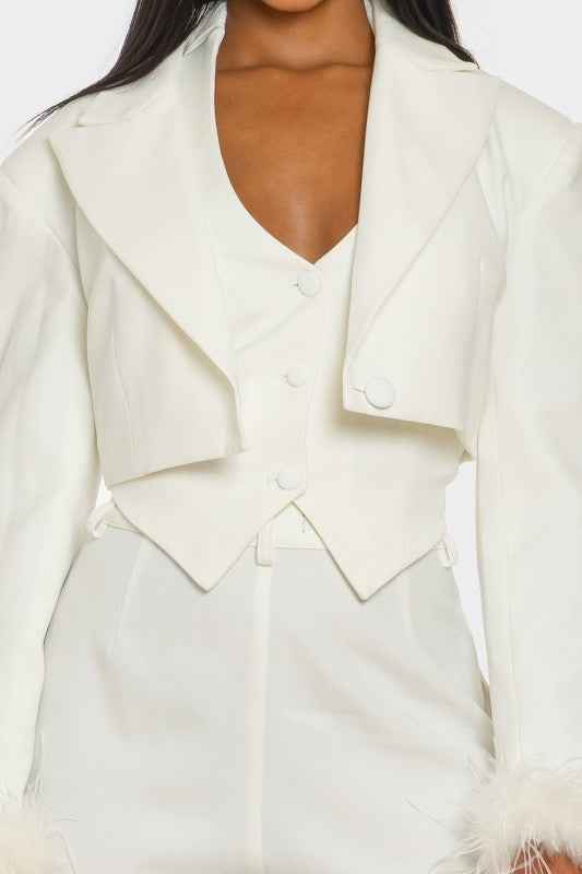 Power & Plume Feather-Trim 3-Piece Suit