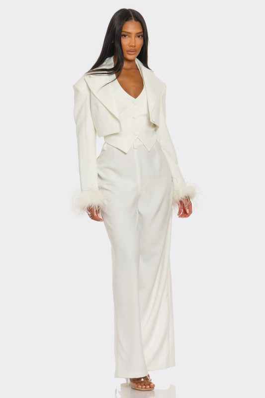 Power & Plume Feather-Trim 3-Piece Suit
