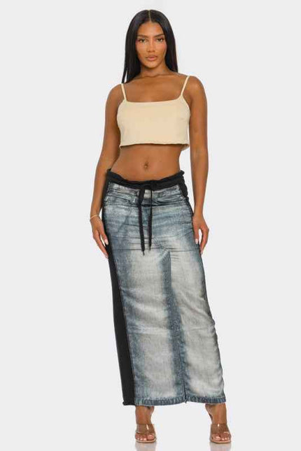 Fade Game Hybrid Denim Maxi Skirt