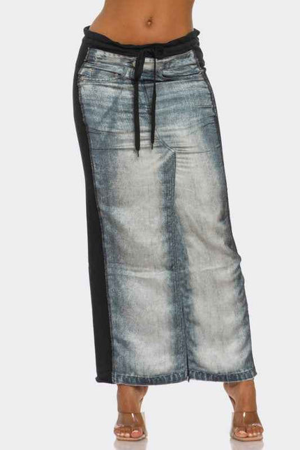 Fade Game Hybrid Denim Maxi Skirt