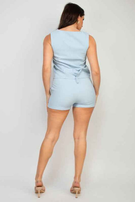 Dressy Pleated Highwaist Shorts & Botton Vest Set