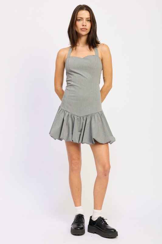 RHINESTONES SWEETHEART NECK BUBBLE SKIRT DRESS