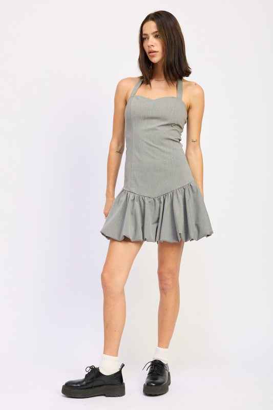 RHINESTONES SWEETHEART NECK BUBBLE SKIRT DRESS