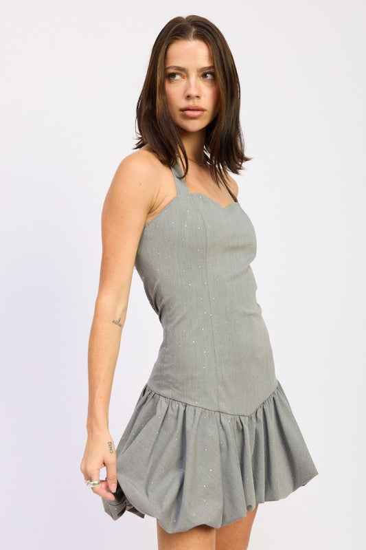 RHINESTONES SWEETHEART NECK BUBBLE SKIRT DRESS