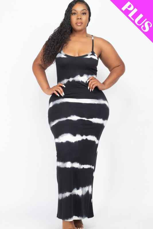 Plus Size Stripe Tie Dye Maxi Curvy Dress