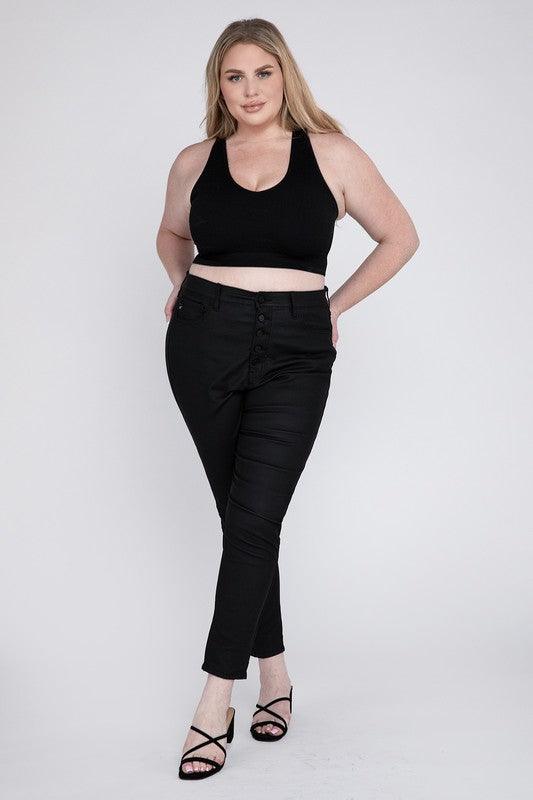 Ribbed Cropped Racerback Tank Top -Plus Sized - Pikemla