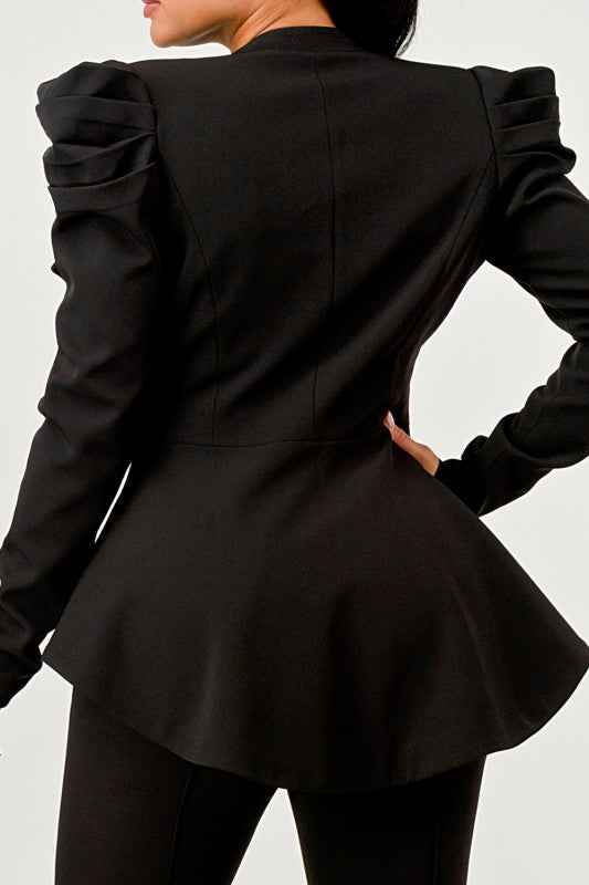 Ruched Shoulder Wide Collar Pant Set