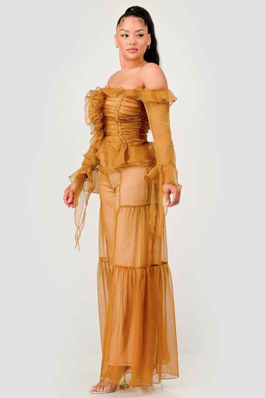 Sheer Off-Shoulder Ruffle Set