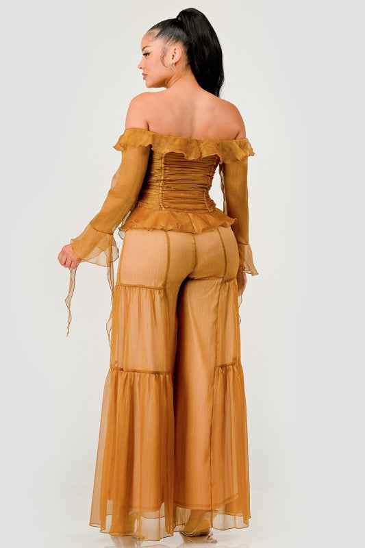 Sheer Off-Shoulder Ruffle Set