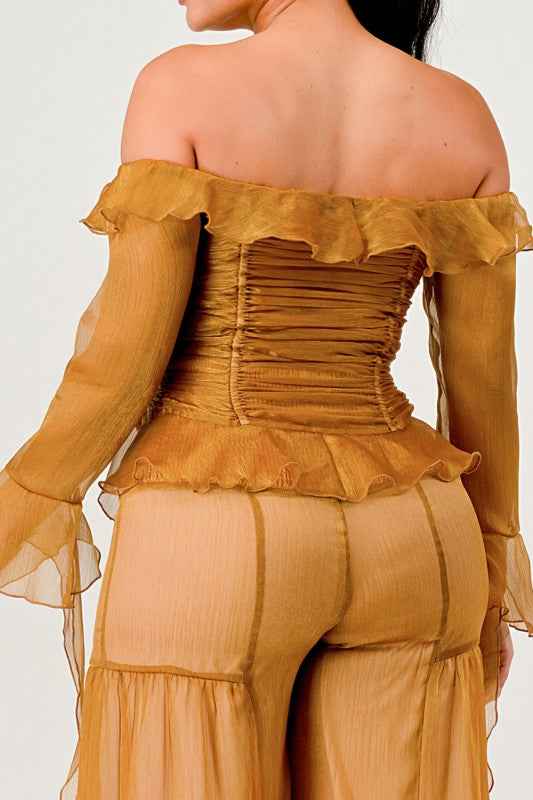 Sheer Off-Shoulder Ruffle Set