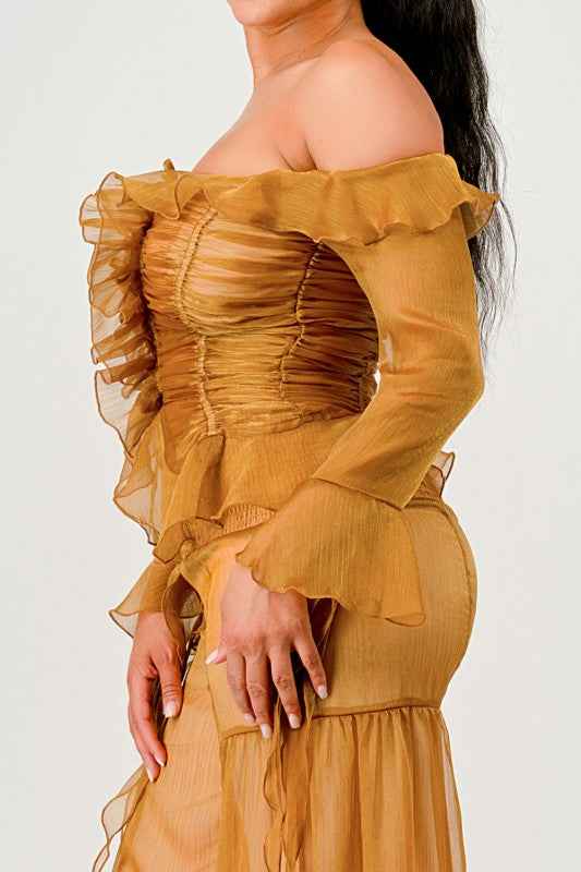 Sheer Off-Shoulder Ruffle Set