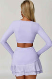 The Lavish Long Sleeve Cut-out Crop Top Tennis Skirt 2-Piece Set
