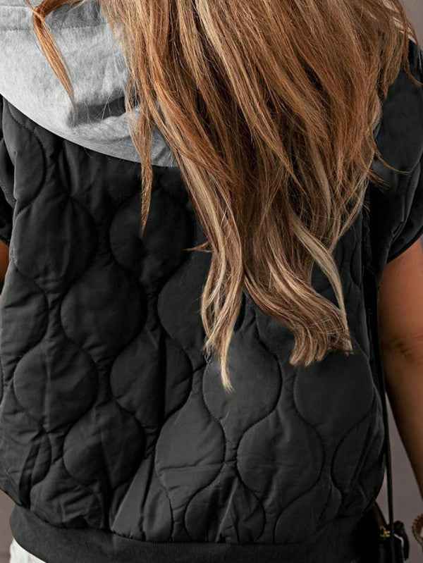 Oversized Drawstring Hooded Zip Up Puffer Vest - Pikemla