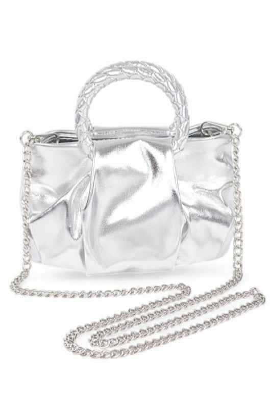 Metallic Braided Top Handle Small Crossbody Bag