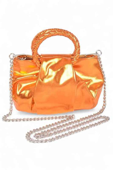 Metallic Braided Top Handle Small Crossbody Bag