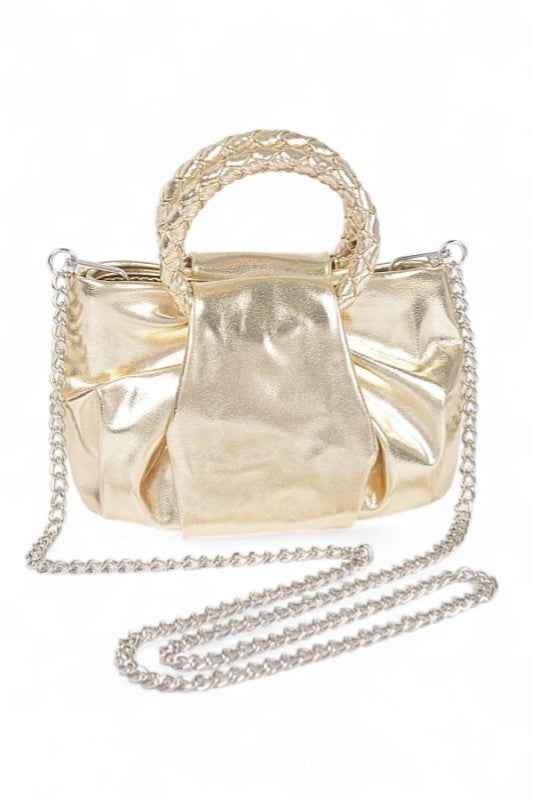 Metallic Braided Top Handle Small Crossbody Bag