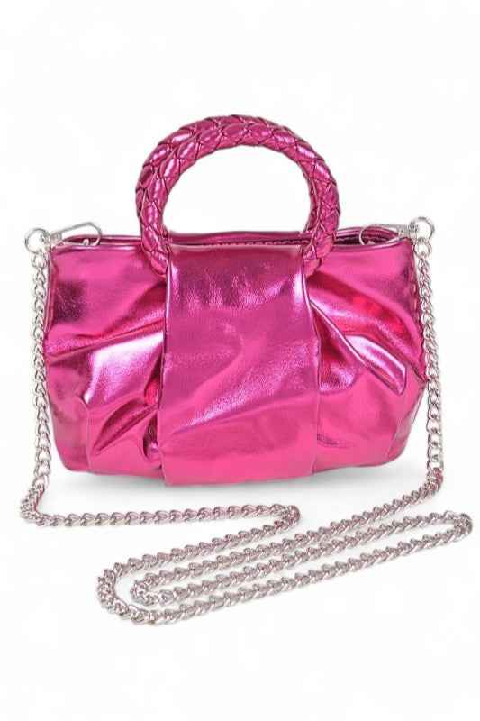 Metallic Braided Top Handle Small Crossbody Bag